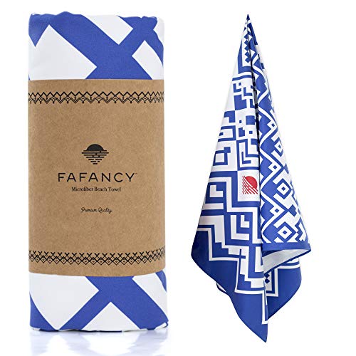 FAFANCY Microfiber Beach Towel - Oversized Quick Dry Sand-Free Absorbent Beach Towels for Kids and Adults - Best Lightweight Thin Towels for Swimming Pool, Camping, Vacation - Extra Large 63x35 Blue