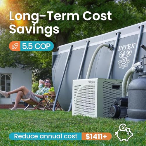 Vidapool 16,000 BTU Swimming Pool Heater 7.5 COP Electric Pool Heat Pump for Above Ground and Inground Pools Heating and Cooling Smart WiFi Control Pools Up to,5000 Gallons