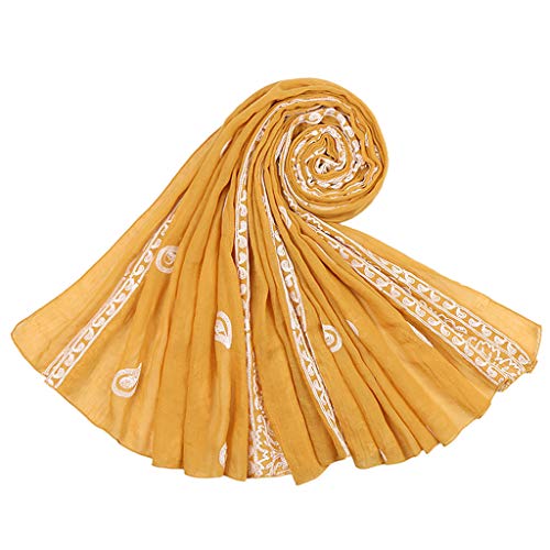 MEIYIN Muslim Women Cotton Linen Scarf Shawl Paisley Floral Embroidery Head Wrap Hijab