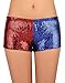 HDE Women's Red and Blue Metallic Sequin Booty Shorts for Harley Misfit Halloween Costume (Red and Blue, X-Large)