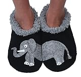 Snoozies Womens Classic Splitz Applique Non Skid Slipper Socks - Elephant, X-Large