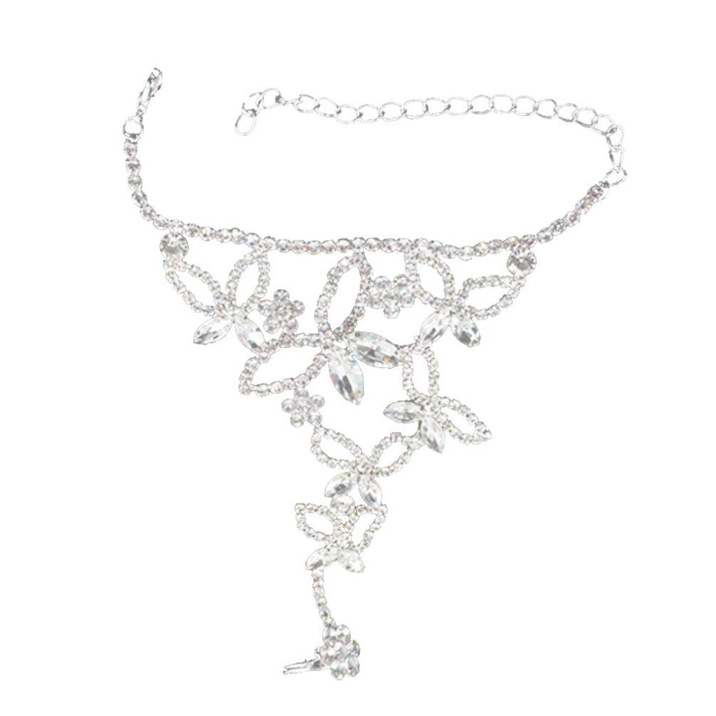 Rhinestone Hand Harness Bangle Chain Link Finger Ring Bracelet Crystal Chain Tassel Bracelet with Ring for Bridal Wedding Party