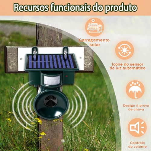 Repelente Ultrassônico Solar, Espanta Pombo e Insetos, Funcionamento por Energia Solar