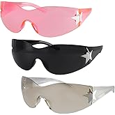 panthra 3 Pairs of Y2k Sunglasses, Y2k Glasses, 2000s Sunglasses for Women, Hd Lenses, Durable, Fashionable and Avant-Garde Style, Uv400 Protection (Pink + Black + Asymptotic White)