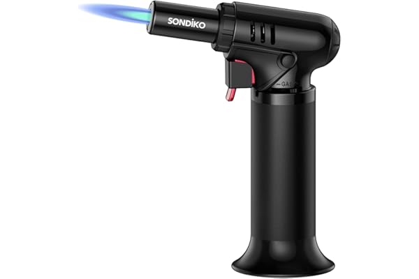 Sondiko Blow Torch with Fuel Gauge, Refillable Butane Torch Lighter with Safety Lock and Adjustable Flame, One-Handed Operati