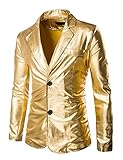 ZEROYAA Mens Geek Design Metallic Silver Blazer/Party Suit Jacket Gold 3X-Large,US XL