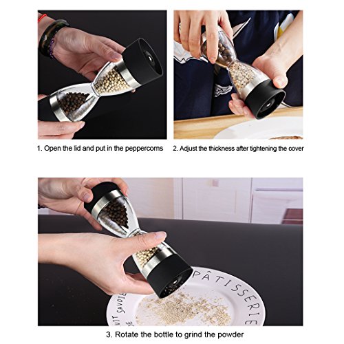 image for Salt And Pepper Grinder, FUNRUI 2 in 1 Refillable Ceramic Spice Grinde