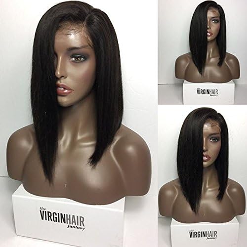 VINUSS Straight Short Bob Lace Front Wigs,Virgin Human Hair Wigs with Baby Hair(16 inch,Natural Black)