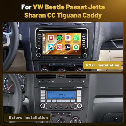 Roinvou 4+64G Radio Coche para VW Beetle Passat Jetta Sharan CC Tiguana Caddy Carplay Inalámbrico Android Auto, Android Pantalla Radio Coche 7'' MirrorLink Bluetooth WiFi GPS 32EQ RDS/FM SWC Cámara