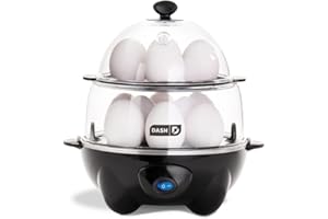 DASH Deluxe Rapid Egg Cooker for Hard Boiled, Poached, Scrambled Eggs, Omelets, Steamed Vegetables, Dumplings & More, 12 capacity, with Auto Shut Off Feature - Black