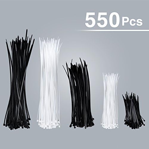 Halloween DIY 550 Pack Zip Ties Heavy Duty Cable Ties zip tie (4"+6"+8"+12Inch) Perfect for Organizing Wires Home &Office Garage Workshop Use(White and Black)