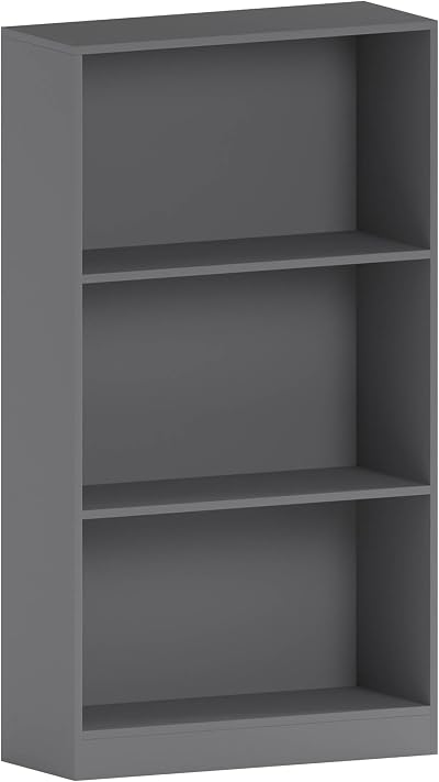 Vida Designs Cambridge 3 Tier Medium Bookcase Grey Wood Shelving