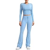 YEOREO Two Piece Sets for Women Long Sleeve Tops Lounge Set Drawstring Wide Leg Pants Ava Matching