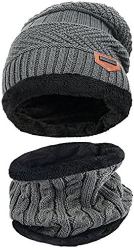Beanie Hat Scarf Set - SWAMPLAND Winter Warm Fleece Lined Skull Cap and Scarf for Men Women,Dark grey