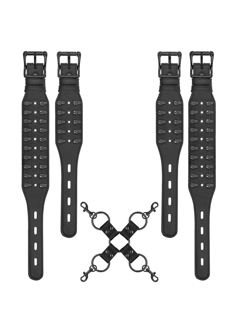 Ouch! By Shots - Leather Hogtie with Metal Skulls - Black