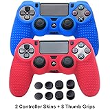 PS4 Controller Covers - PS4 Silicone Skins for DualShock 4 - PS4 Accessories Anti-Slip Cover Case for Sony Playstation 4, Slim, Pro - 2 Pack PS4 Controller Skins - 4 Pairs PS4 Grips - Red &amp; Blue