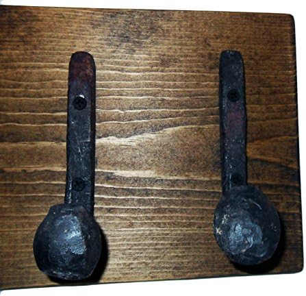 Heavy Duty Coat Hat Robe Tool Towel Hook Rail Rack Wall Mount Storage Display Rustic Holder Architectural Reclaimed Organizer Kitchen Bathroom Foyer Bedroom Closet Garden Garage Accessory Wooden Antique Vintage Metal (Dark Walnut and Antique Iron, 8" Rack Rail with 2 Railroad Spike Hooks)