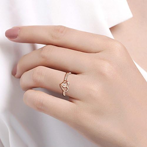 Yumilok Jewelry 925 Sterling Silver Cubic Zirconia Hollow Hearts Polished Adjustable Ring for Women/Girls, Rose Gold Plated - Image 5