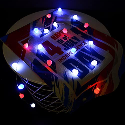 LOLStar 4th of July String Lights Red White Blue Fairy String Lights 7.38ft 20 LEDs Bulb Shape Waterproof Battery Operated Patriotic Decor for Independence Day,Memorial Day,Flag Day Patriotic Party
