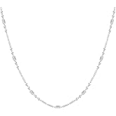 TIGRADE Silver Chain Necklace for Women Dainty Rectangular Round Emerald Bezel CZ Anniversary Wedding Necklace Extenders Link with Lobster Clasp 16 Inch