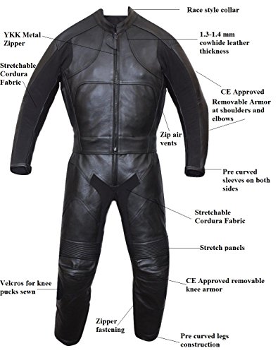 Motorbike Motorcycle New Black Racing Cowhide Leather Suit CE Approved Armors (Medium)