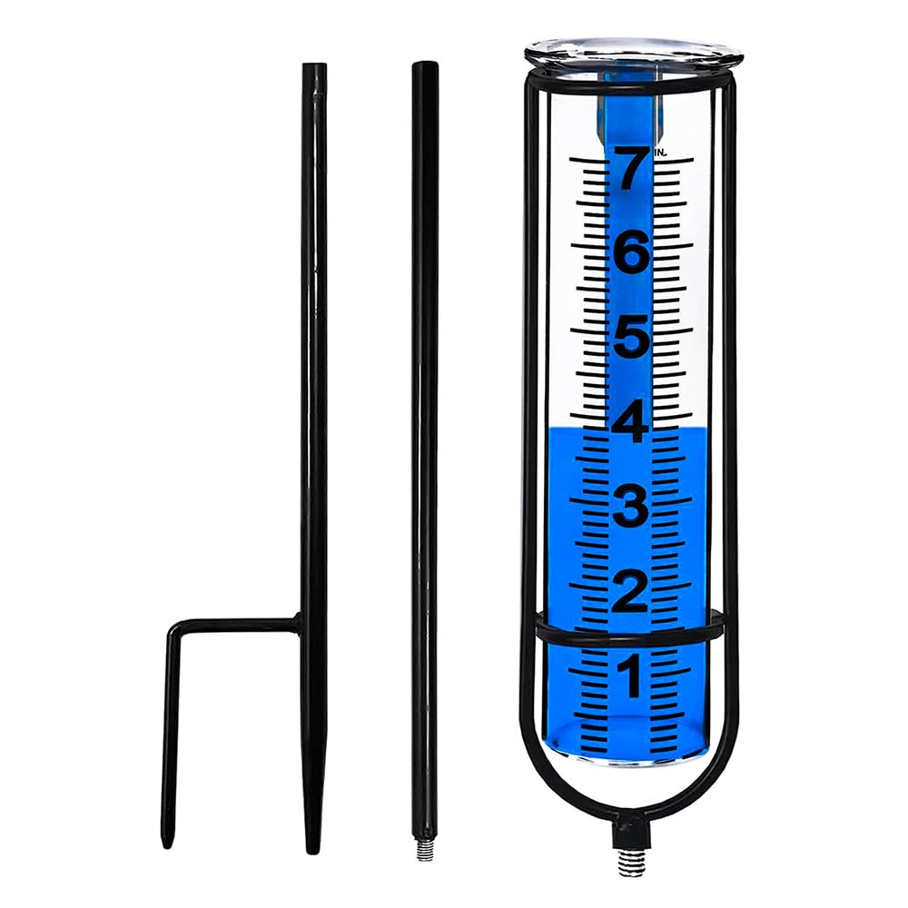 FONGKNOX Glass Rain Gauge Outdoor Large Number Easy to Read All Weather Condition Rain Scale Rain Meter High Accuracy Glass Anti-Corrosion Garden Yard Deck Farm Enhanced Visibility Blue