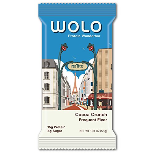 WOLO WanderBar, Cocoa Crunch, 12 Bars, All Natural Protein Bar, 15g Protein