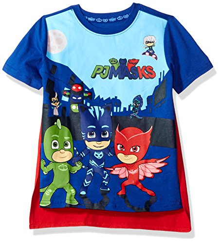 PJ MASKS Little Boys' Toddler Short Sleeve T-Shirt with Cape, Blue, 4T