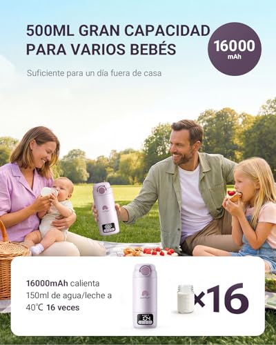 Comfyer BW02 Portable Baby Bottle Warmer with 16000mAh Battery and Built-in Sterilizer Quick Warmer for Milk and Water, 2 Heating Modes, 500 ml Ideal for Home and Travel