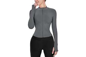 Gacaky Women's Slim Fit Lightweight Athletic Full Zip Stretchy Workout Running Track Jacket with Thumb Holes