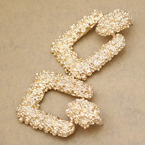 RechicGu Gold Relief Floral Door Knocker Hoop Earrings Bold Rectangler Chunky Runway Baroque
