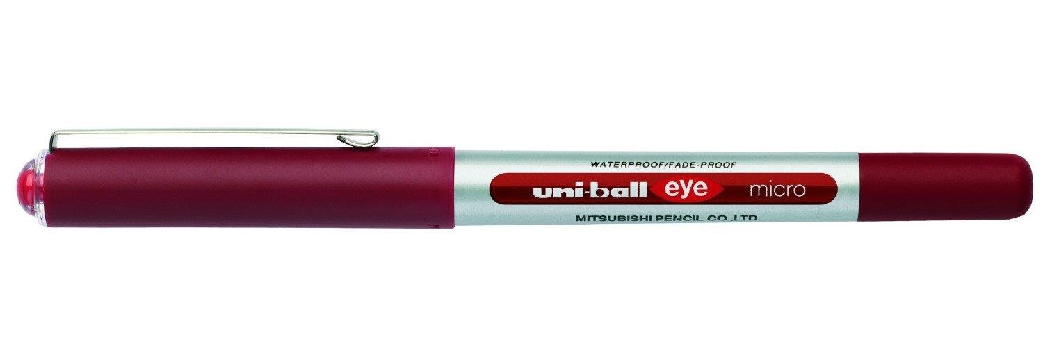 uni-ball Eye Micro Red Rollerball Pens. Premium 0.5mm Ballpoint Tip for Super Smooth Handwriting, Drawing, Art, Crafts, Colouring, School. Fade and Water Resistant Liquid Uni Super Ink. 12 Pack