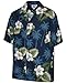 Pacific Legend Men's Hibiscus & Palm Hawaiian Shirt (L, Navy)