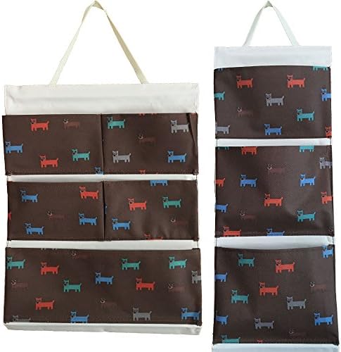 5 Pockets and 3 Pockets Oxford Fabric Hanging Wall Door Closet Storage Bags Organizers, 2 Pack (Brown)