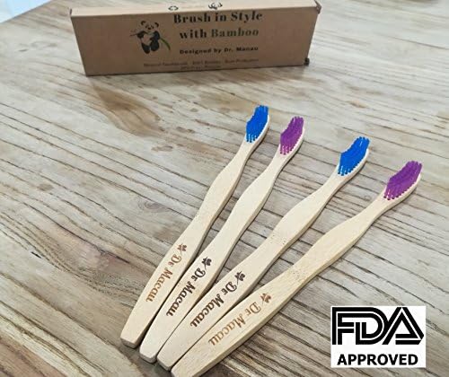 Bamboo Toothbrush - Designed by DENTIST - Soft - FDA Approved - Prevents Gum Bleeding and Gum Recession - 4 Count Pack - 100% Natural and Recyclable
