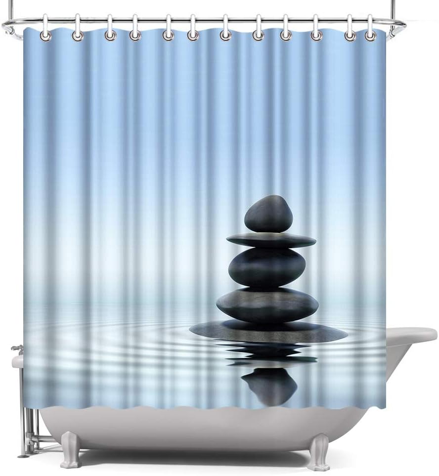 Amazon Com Zen Stone Shower Curtain Spa Theme Bathroom Decor Polyester Fabric Meditation Shower Curtain With Hooks 72 X72 Furniture Decor