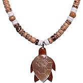 BlueRica Wood & Shell Sea Turtle on Coconut Shell Beads Necklace