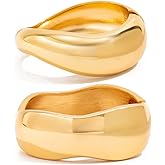 KunJoe Chunky Gold Bangles for Women Gold Plated Stackable Bracelets Set Trendy Cuff Bracelets Stack Wrist Open Bangle Jewelry Gift Accessories