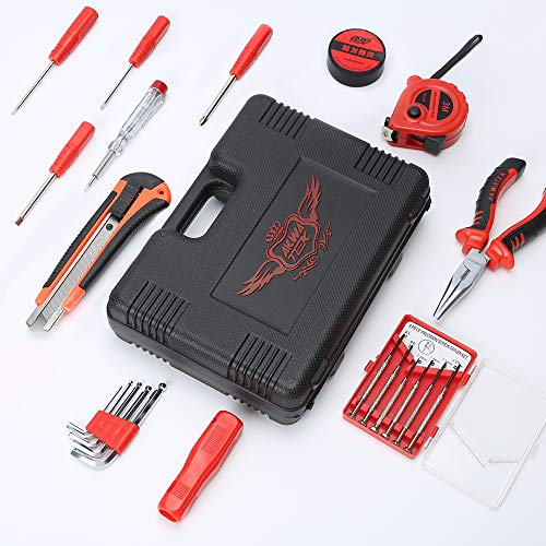 Hand Tool Repair Kit, Kingsdun 21 in 1 General Homeowner's Household Tool Set with Plastic Tool Box Storage Case for DIY