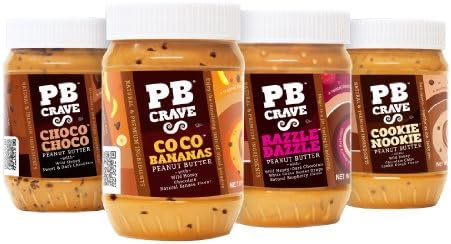 PB Crave Premium Peanut Butter (16 Oz) Jar of Each, Variety Pack of 4