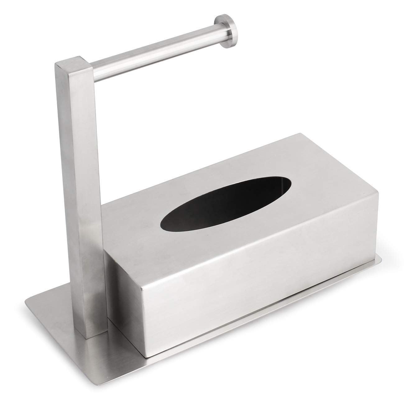 Photo 1 of kimzcn Rectangular Tissue Box Cover with Toilet Paper Holder - Matte Black Stainless Steel Paper Facial Cover, Modern Tissue Box Holder for Bathroom/Vanity/Countertop