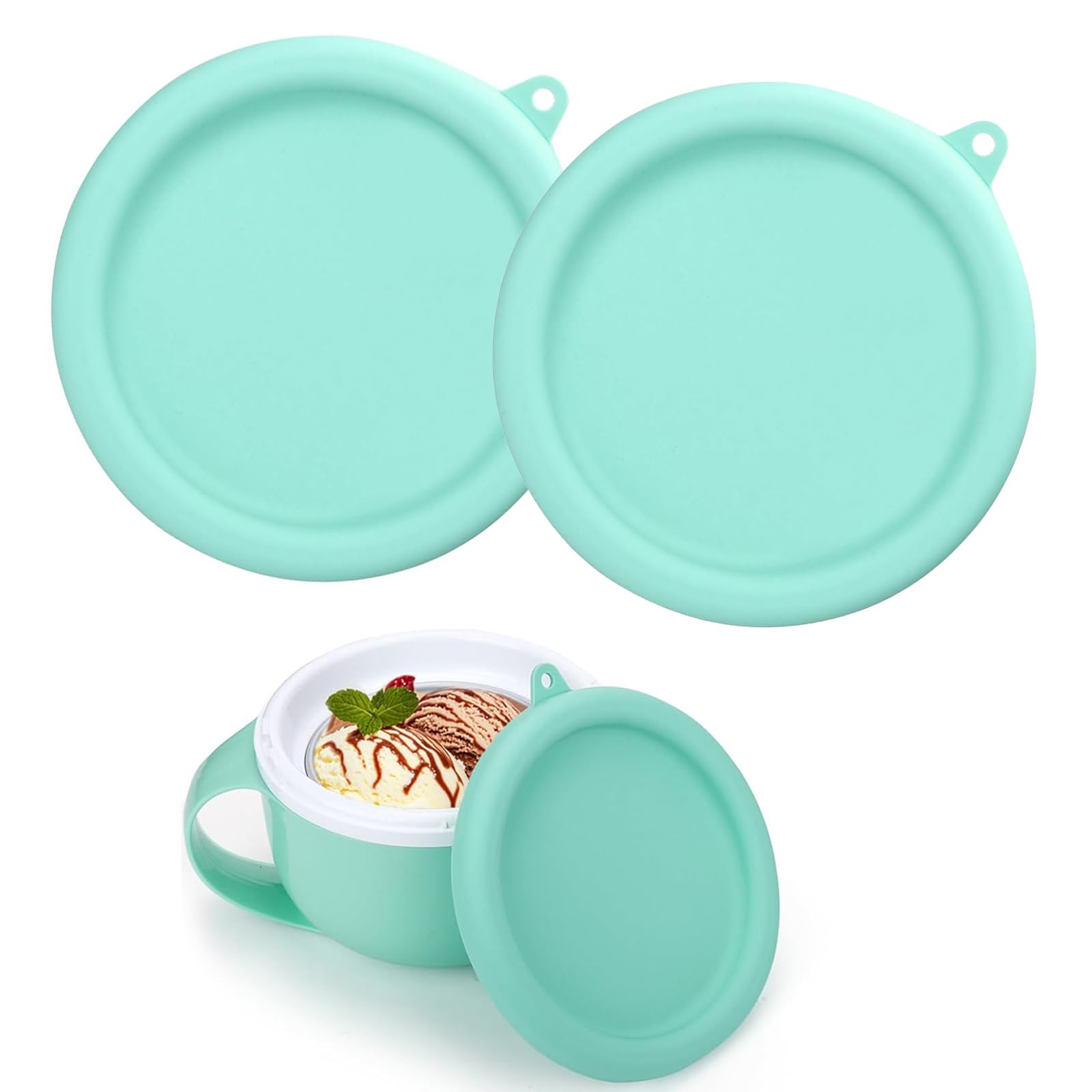 Photo 1 of 2PCs Reusable Silicone Lids for Dash My Mug Ice Cream Maker,Food Grade Bowl Covers,Compatible with Dash Ice Cream Maker,Ideal for Ice Cream Storage,Freezer Dishwasher Safe (Blue, 2 Pcs)