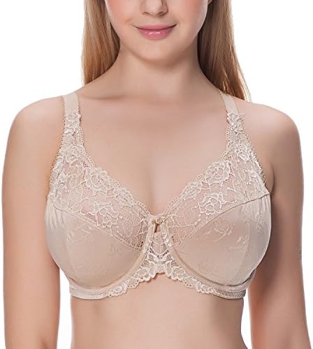 DELIMIRA Women's Plus Size Full Coverage Underwire Unlined Minimizer Lace Bra