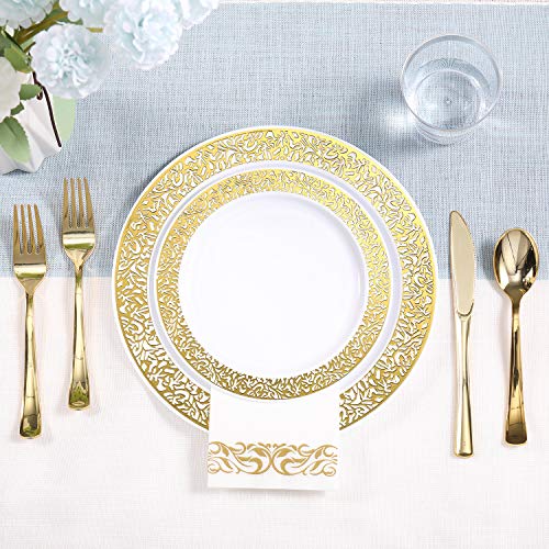350 Piece Gold Dinnerware Set 50 Guest100 Gold Lace Plastic Plates50 Gold Plastic Silverware