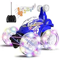 UTTORA Remote Control Car, RC Stunt Car Invincible Tornado Twister Remote Control Rechargeable Vehicle with Colorful Lights & Music Switch for Kids (Blue)