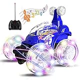 UTTORA RC Stunt Car Invincible Tornado Twister Remote Control Truck, 360° Spinning & Flips with Color Flash & Music for Kid Toy, Blue