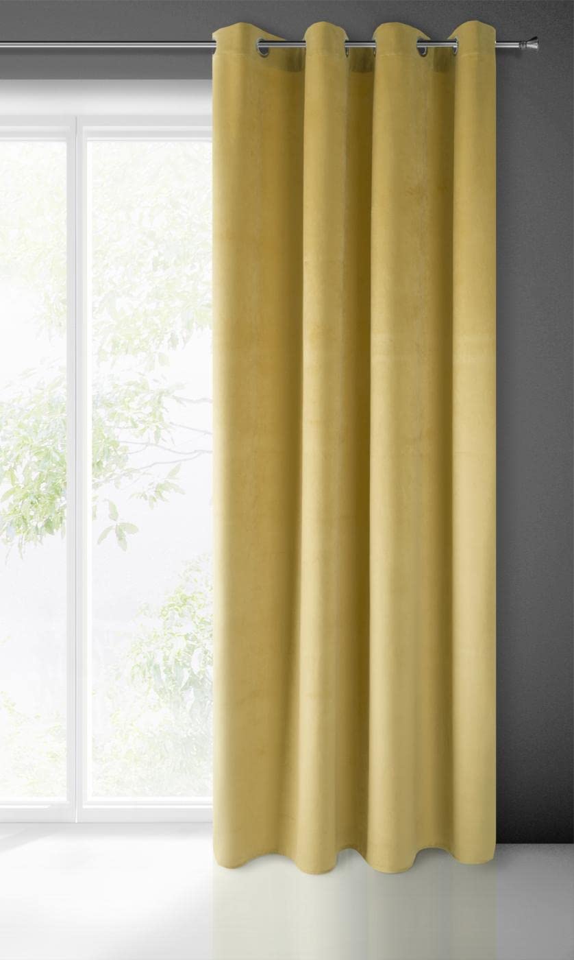 Eurofirany PIERRE Soft Plain Opaque Velvet Curtain with Eyelets - 1 Unit, Fluffy Panel Drape Classic Glamour Elegant Living Room, Bedroom, 215 g/m2, W55 x L98, Mustard Yellow