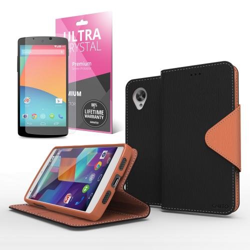 CellTo Google Nexus 5 Case [Brown/ Black] Case Premium Wallet Case with Screen Protector [Slim Ultra Fit] Diary Cover w/ ID Pocket Top Quality [Made in Korea]
