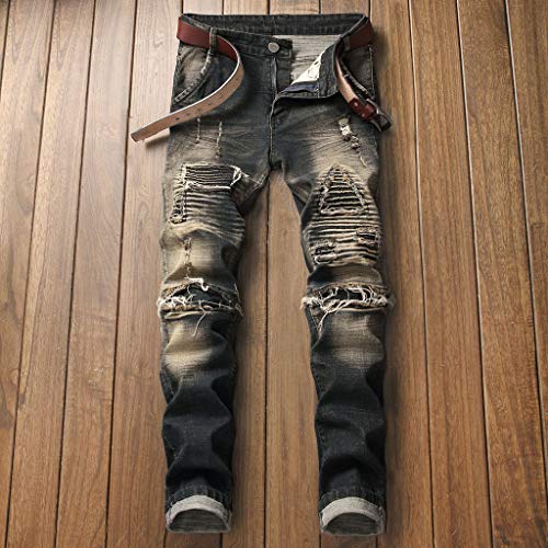 Classic Jeans Mens Printed Denim Pants Vintage Wash Hip Hop Work Trousers Pants - Thumbnail 2