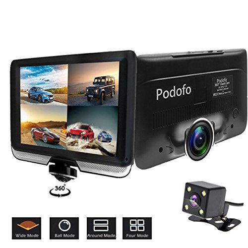 Podofo Dashcam 360 Degrees Panoramic Dual Camera Car Driving Recorders DVR Car Video with Rear view Camera Gravity Sensor Night Vision